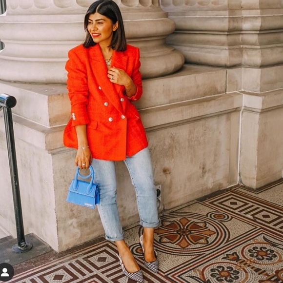 👸🏻 Zara Red Textured Double Breasted Blazer NWT - Picture 12 of 17